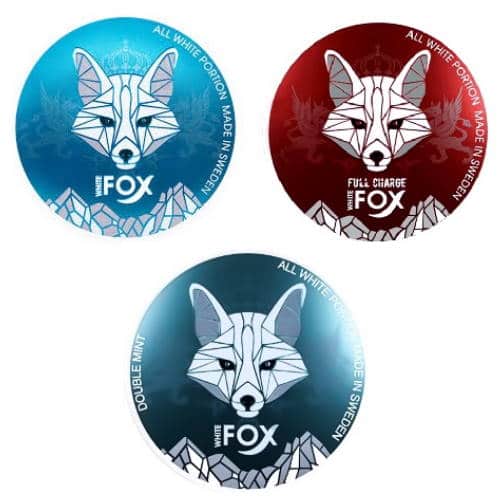 White Fox red blue green double mint full charge large strong stockholm snus nicotine pouches nicopods billigt shop store